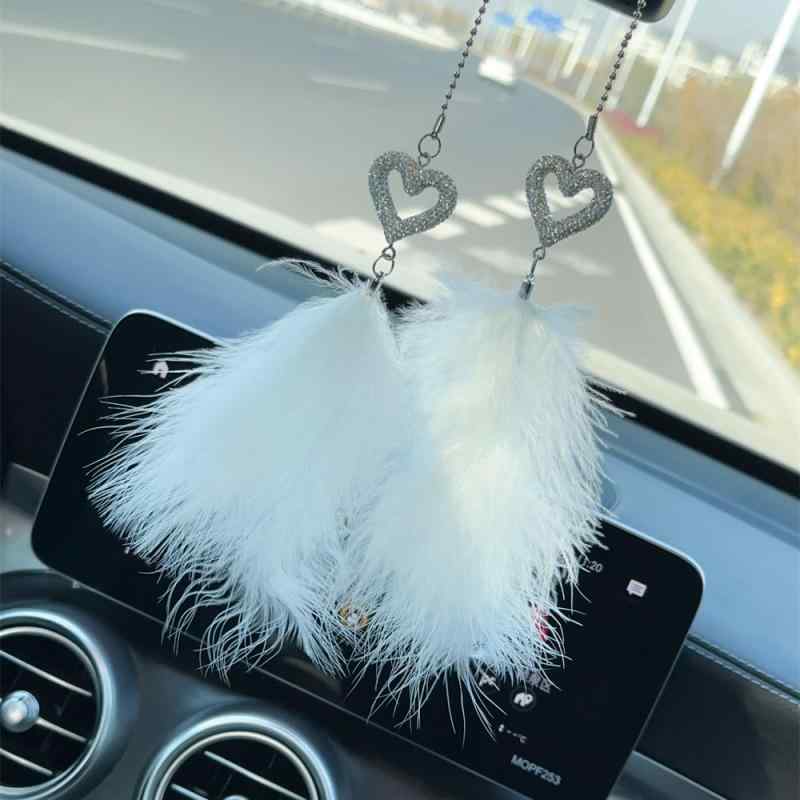 車内装飾品 レディース 高級感 煌めく ラインストーン ハート クリスタル 羽根 アクセサリー バックミ..