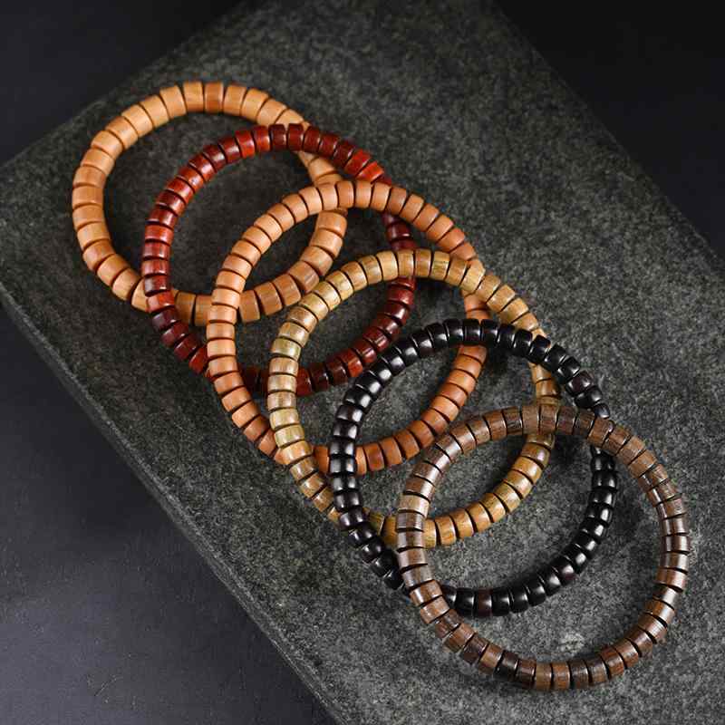 数珠 ブレスレット 男女兼用 緑檀 檀木 サンダルウッド 天然木 平珠 樽型 ウッドビーズ コレクション お守り 厄除け 開運 瞑想 リラックス エスニック