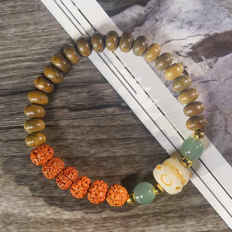 ブレスレット 緑檀 金剛菩提子 2種混合 そろばん玉 一連 猫の爪デザイン 数珠 念珠 研磨加工 アジアンテイスト パワーストーン メンズ レディース ラッキーアイテム