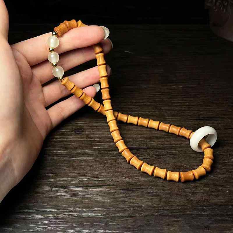 ブレスレット 男女兼用 檀香木 サンダルウッド 竹節デザイン 夜光珠 菩提 数珠 民族風 レトロスタイル 多重巻き 磨き仕上げ カップル ペア