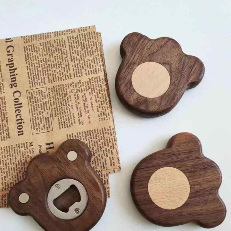 栓抜き マグネット式 吸着 壁掛け 卓上 おしゃれ 家庭用 木製 丸型 無垢材 多機能 ビール 炭酸飲料 ボ..