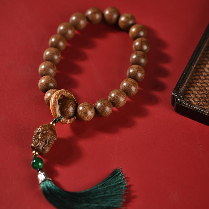 数珠 六道木 15mm 研磨仕上げ フリンジ付き 手持ち数珠 携帯用 仏具 吉祥模様 中国風 レトロ 開運 厄除..