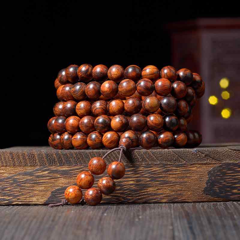 数珠 ブレスレット メンズ レディース 男女兼用 手磨き研磨 藤香木製 天然木 ウッド 8mm玉 108玉 花火山水模様 エスニック風 民族風 開運 厄除け お...