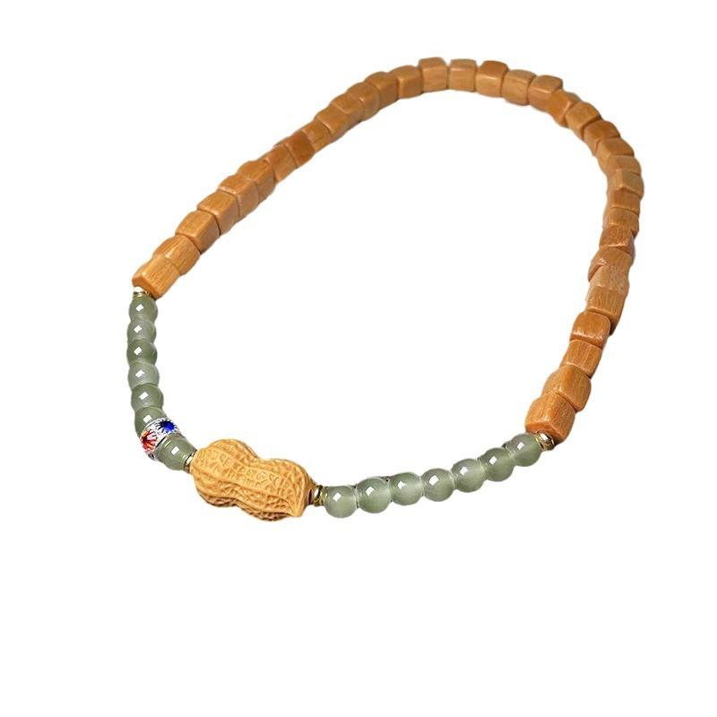 ブレスレット 男女兼用 新山檀香 木製 ブロック型 陶器製 ピーナッツモチーフ 数珠 研磨加工済み DIY ..