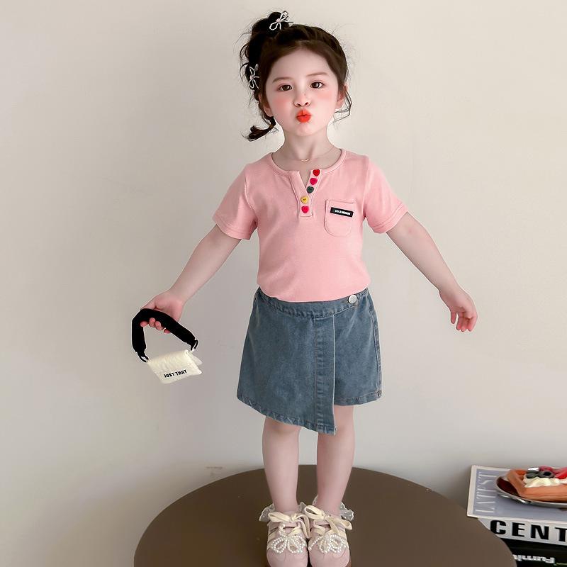 Tシャツ キッズ ガールズ 子供服 半袖 吸湿速乾 夏服 おしゃれ かわいい トレンド カジュアル インナー クルーネック 綿混 トップス 普段着 ピンク