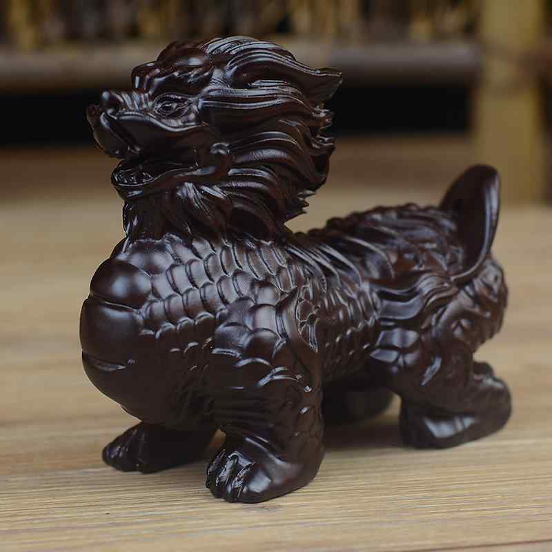 木彫り 置物 開運 風水 縁起物 黒檀 皮黒木 インテリア リビング 玄関 卓上 デスク 飾り物 オブジェ 中..