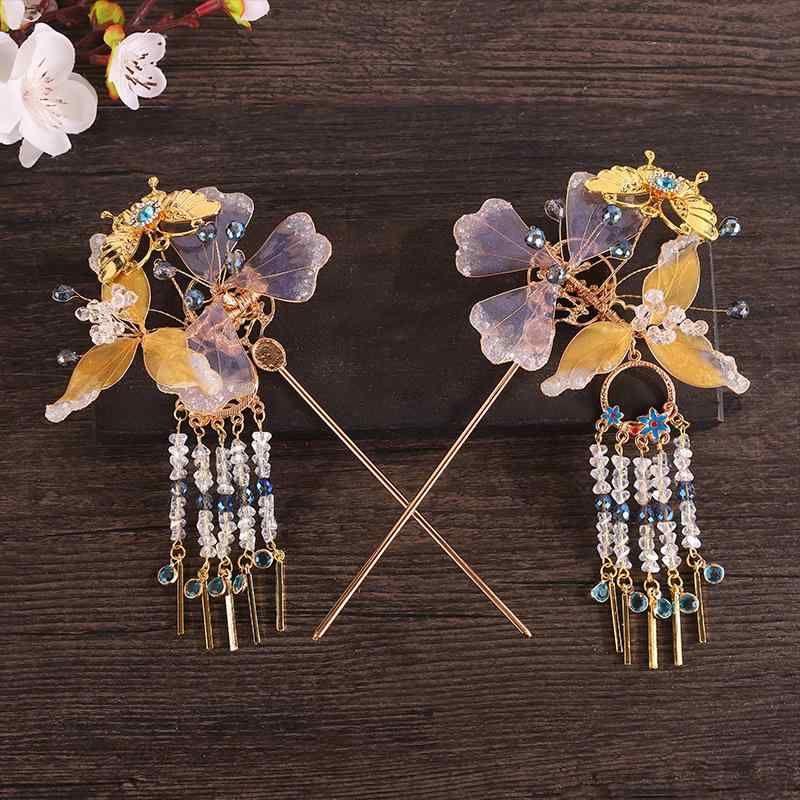 ヘアアクセサリー レディース 新チャイナ風 古典 蝶 バタフライモチーフ かんざし 髪飾り ヘアピン 合金製 エレガント 上品 多用途 漢服 チャイナドレス 着物 浴衣 和装小物