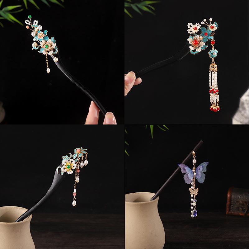 ヘアアクセサリー 新中国風 古風 レトロ 七宝 景泰藍 簪 かんざし 漢服 チャイナドレス 浴衣 和装 まと..