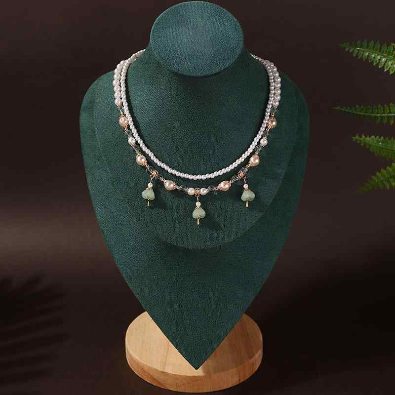 ネックレス 男女兼用 漢服 馬面スカート 和装にも合う 新しい中国風 レトロ ソフト 瓔珞モチーフ 万能 フェイクパール パールチェーン 花柄 フラワー 手作り 多層 レイヤード さわやか 清楚 夏