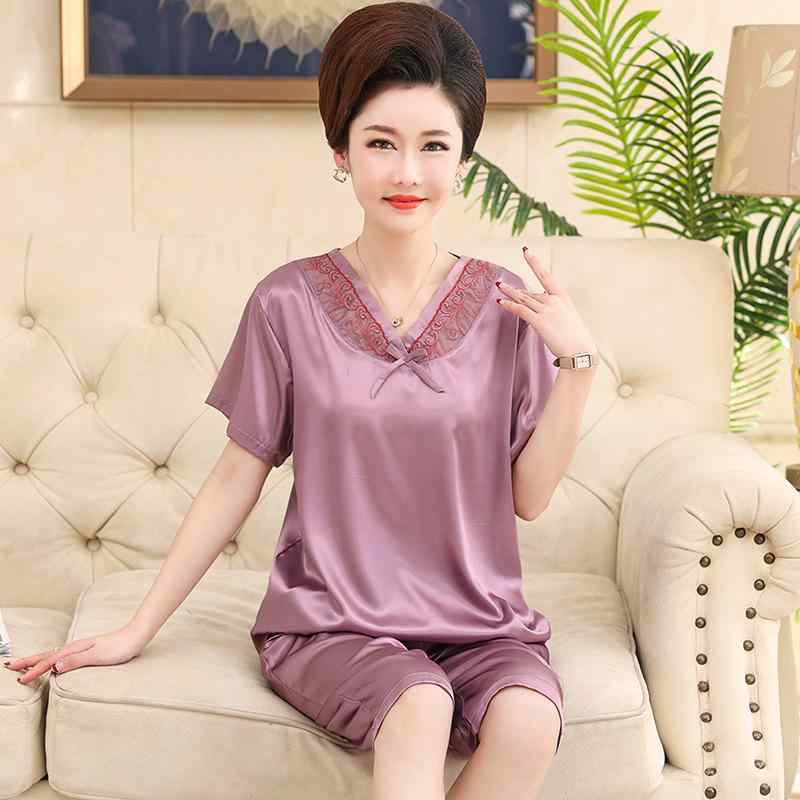 パジャマ レディース シニア 中高年 夏 接触冷感 薄手 半袖 ゆったり 大きいサイズ Vネック 七分丈パンツ ルームウェア 部屋着 セットアップ 快適 通気性