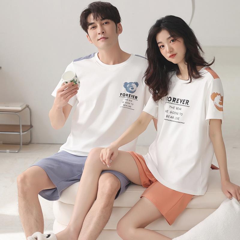 パジャマ ルームウェア カップル ペア 男女兼用 メンズ レディース 接触冷感 通気性 伸縮性 モダール コットンレーヨン混 キャラクター柄 かわいい 半袖 ショートパンツ 上下セット 薄手 部屋着 リラックスウェア 夏