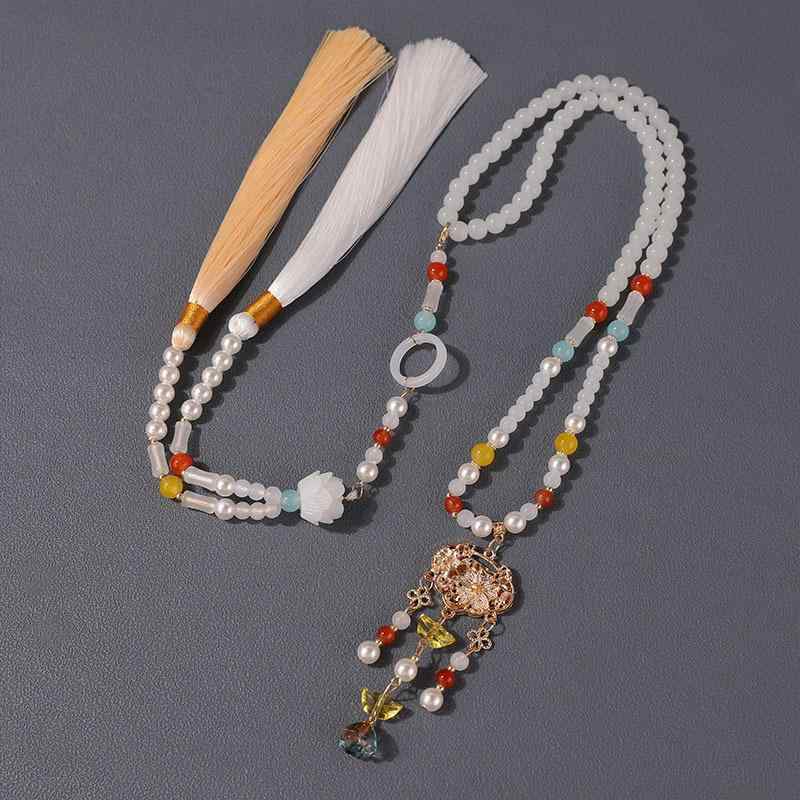 ネックレス レディース ハンドメイド ビーズ 平安ロック 漢服 タッセル フリンジ 背雲 瓔珞 馬面スカート アクセサリー 古風 レトロ 新中国風 チャイナ風 エスニック アジアン