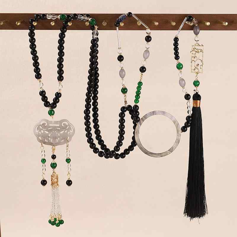 ネックレス メンズ レディース 新中華風 ロング タッセル 襟飾り 背雲 瓔珞 馬面スカート チャイナドレス 和風 レトロ調 手作り 瑠璃 ガラス 丸ビーズ