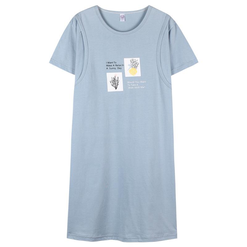 ルームワンピース レディース マタニティ 産後 授乳服 綿100% 半袖 夏 ゆったり 大きいサイズ 通気性抜群 快適 ストレッチ パジャマ 部屋着 ナイトウェア ラウンドネック ミディ丈