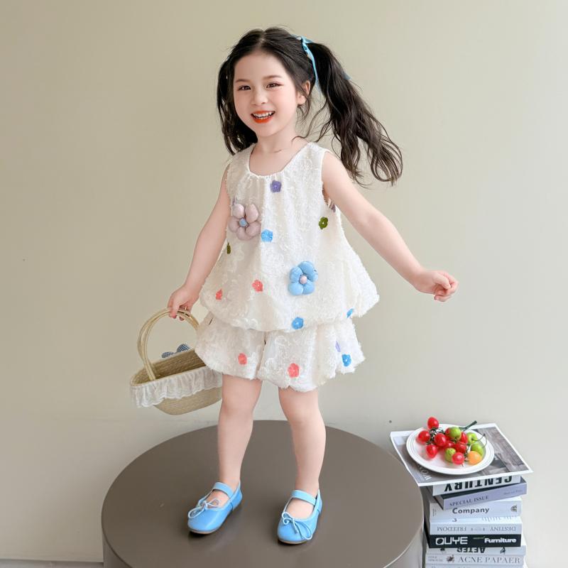 セットアップ 女の子 夏 ノースリーブ トップス フリルショートパンツ 2点セット 薄手 柔らかい肌触り かわいい カジュアル 普段着 部屋着 ルームウェア