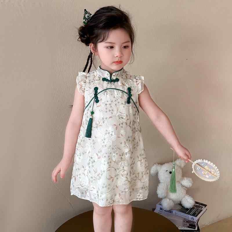 ワンピース 子供服 女の子 半袖 夏物 ポリエステル 中国風 チャイナドレス風 プリンセス風 おしゃれな ..