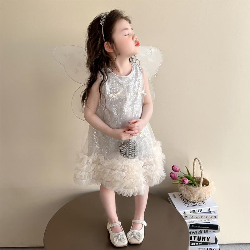 ワンピース 女の子 キッズ 夏用 薄手 ノースリーブ スパンコール プリンセス フォーマルドレス 発表会 結婚式 パーティー 子供服 かわいい おしゃれ ポリエステル素材 幼児 小学生