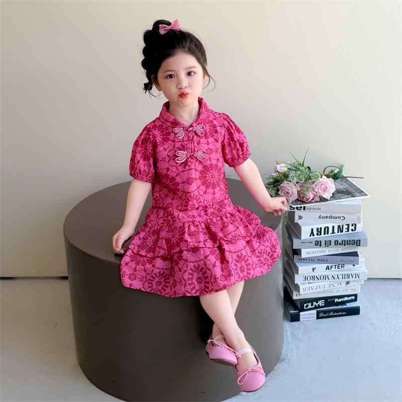 セットアップ キッズ ベビー 女の子 夏物 新チャイナ風 半袖トップス 短スカート 薄手 涼しい 快適 かわいい 2点セット カジュアル 普段着 お出かけ コーデ