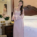 ルームウェア レディース サテン フレンチスタイル キャミソールワンピース & 長袖ローブ 2点セット セクシー 高級感 胸パッド付き ロング丈 快適な着心地 部屋着 ワンマイルウェア 春夏 ポリエステル ピンク ブルー