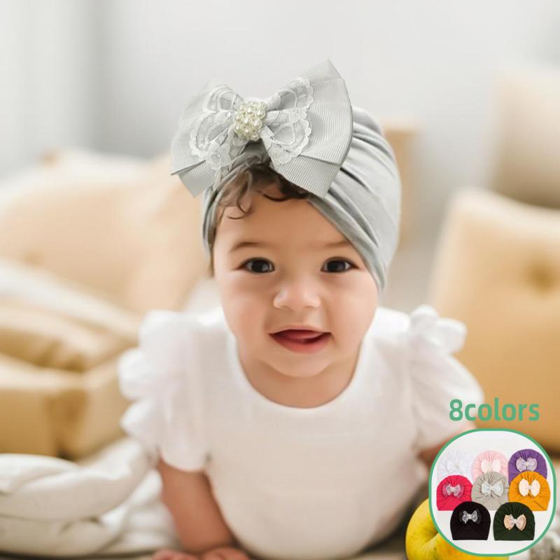 ベビー帽子 裏起毛 保温 防寒 防風 あったか サテン生地 パールビーズ 蝶結びリボン 欧米スタイル ター..