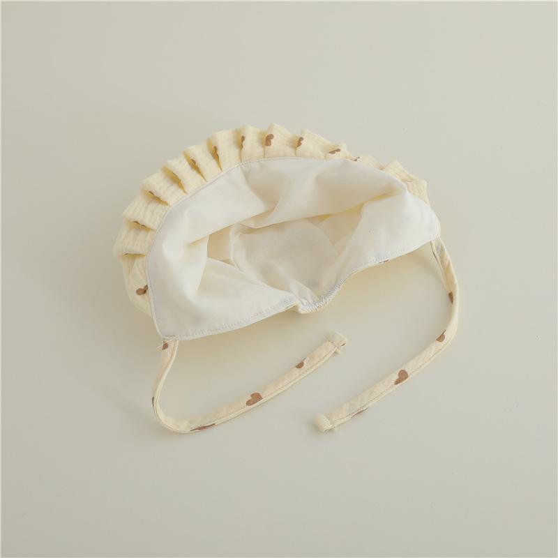 ベビー帽子 女の子 新生児 0-12ヶ月 綿100% ガーゼ 韓国風 フリル 宮廷風 耳当て あったか 保温 ふわふわ かわいい プリンセス 花柄 春秋 キャップ