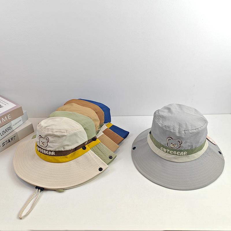 子供用 ハット 男の子 女の子 ベビー 幼児 園児 春夏 速乾 つば広 UVカット 紫外線対策 クマ柄 薄手 ポリエステル 日差し対策 キャンプ アウトドア 水遊び おしゃれ かわいい カジュアル