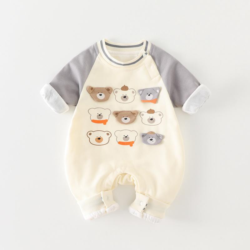 ・カテゴリ: ロンパース・デザイン: ロンパース・スタイル: 韓国風・対象年齢: 新生児(0-1歳、80cm以下)・性別: 男の子・主な素材: 綿85.6%混紡・生地の厚さ: 普通・袖丈: 長袖・留め方: プルオーバー・カラー展開: グレー、ブラウン・サイズ展開: 66cm、73cm、80cm、90cm・安全基準: Aクラス