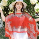 ショール レディース 春夏 ゆったり ボヘミアン風 アシンメトリー UVカット 日焼け対策 マルチway 多機能 スカーフ レーストリム ミドル丈 ポリエステル