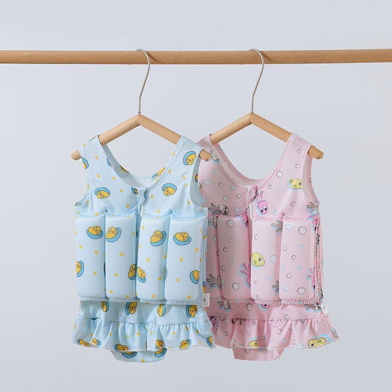 水着 キッズ ベビー 赤ちゃん 男の子 女の子 浮力 UVカット 速乾 一体型 オールインワン ベスト型 スカート付き 三角パンツ かわいい プール 海水浴 水遊び 再生繊維 ポリエステル 春夏