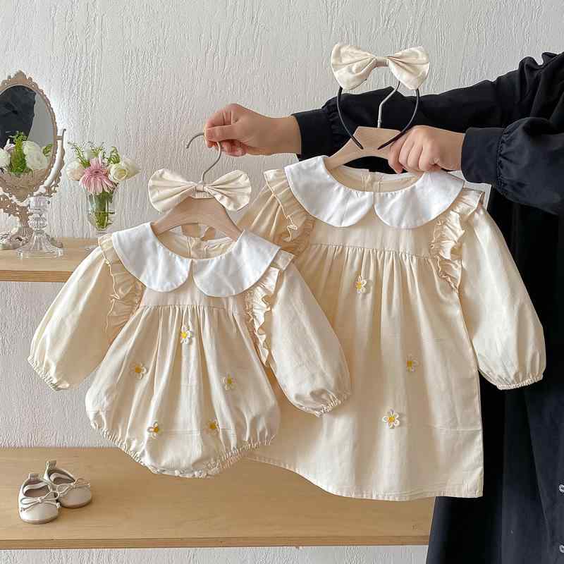 ベビー キッズ 女の子 ロンパース ワンピース 長袖 春秋 綿100% かわいい プリンセス 姉妹コーデ 双子 お揃い服 セット カジュアル