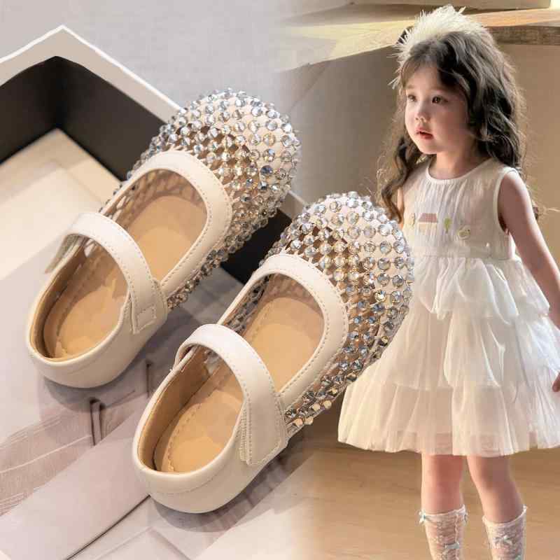 キッズ 女の子 プリンセスサンダル メッシュ 総ラインストーン クリスタル 韓国風 ドレス フォーマル 軽量 歩きやすい PUレザー ベージュ ブラック 春夏 発表会 結婚式 幼児 小学生