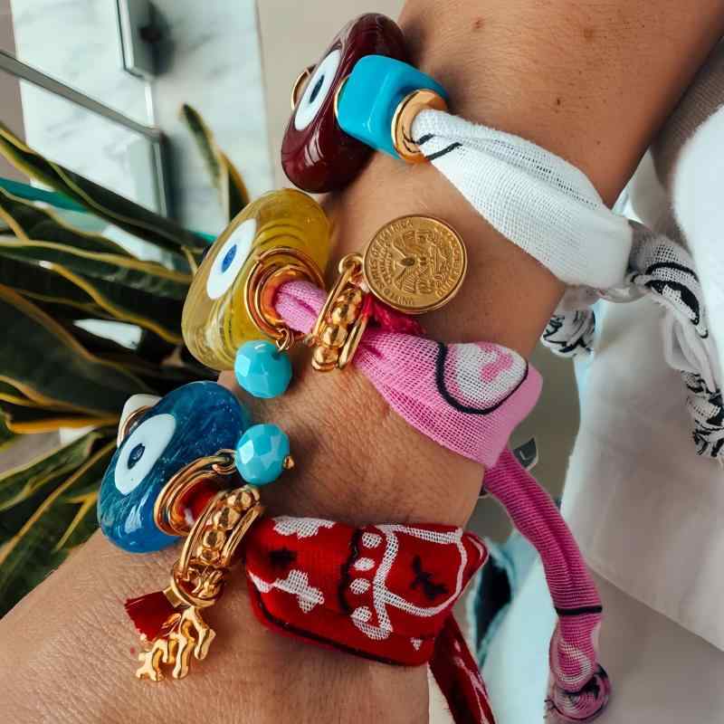 ブレスレット 男女兼用 デビルアイモチーフ 多彩チャーム レトロ 大ぶり 個性的 チタン鋼製 電気メッキ加工 リボン スカーフ風 おしゃれ トレンド カジュアル ギフト プレゼント(4)