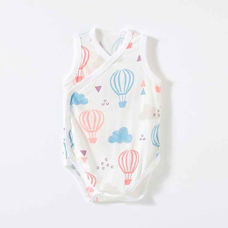 ベビー服 新生児 男女兼用 竹再生繊維 吸湿速乾 通気性 涼しい 春夏 ノースリーブ ロンパース 三角型 パジャマ 肌着 斜め開き スナップボタン かわいい 動物柄プリント