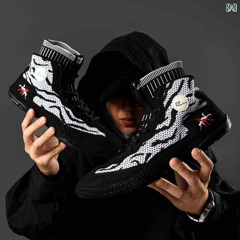 ボクシングシューズ メンズ 大きいサイズ ビッグサイズ 通気性抜群 足首保護 足首サポート プロ仕様 トレーニング 競技用 ジム フィットネス エクササイズ マルチカラー 黒 白 赤