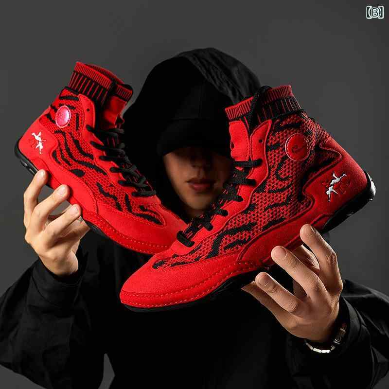 ボクシングシューズ メンズ 大きいサイズ ビッグサイズ 通気性抜群 足首保護 足首サポート プロ仕様 トレーニング 競技用 ジム フィットネス エクササイズ マルチカラー 黒 白 赤