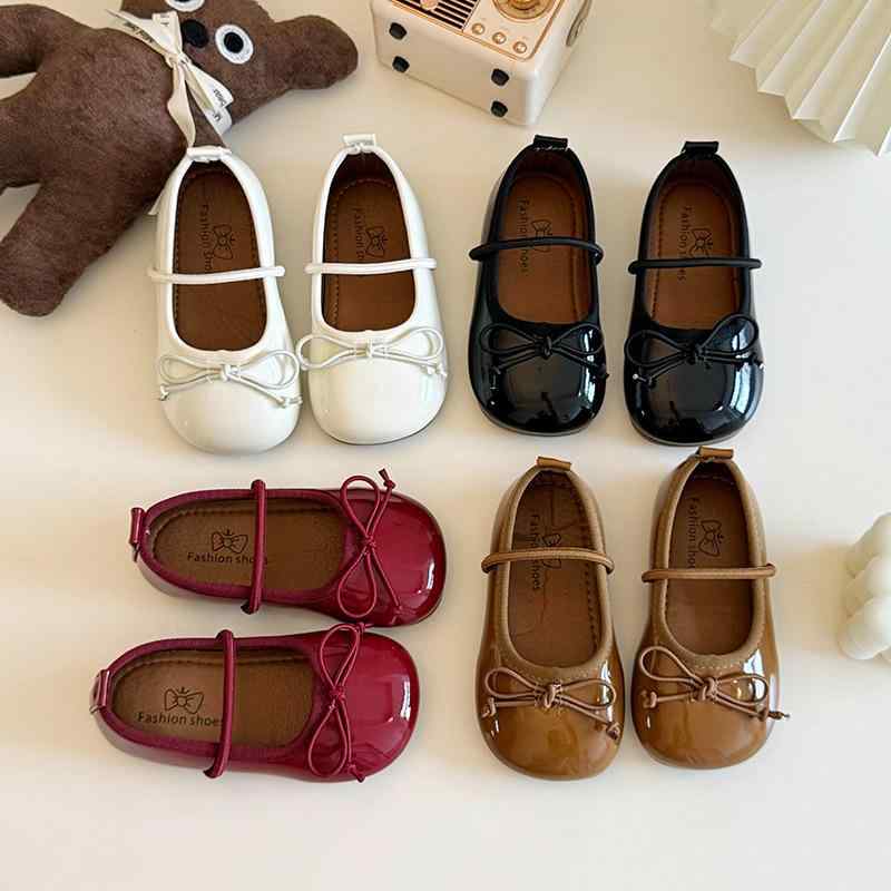 キッズ 女の子 ソフトソール 滑り止め 脱ぎ履き楽ちん リボン プリンセス 韓国風 フェイクレザー パン..