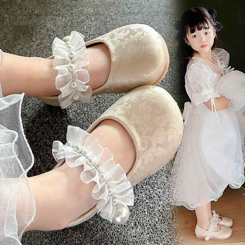 シューズ 女の子 キッズ ガールズ 通気性 滑り止め 耐摩耗性 プリンセス 中華風 漢服風 刺繍 マジックテープ パンプス 発表会 演奏会 ドレス 礼服 フォー...