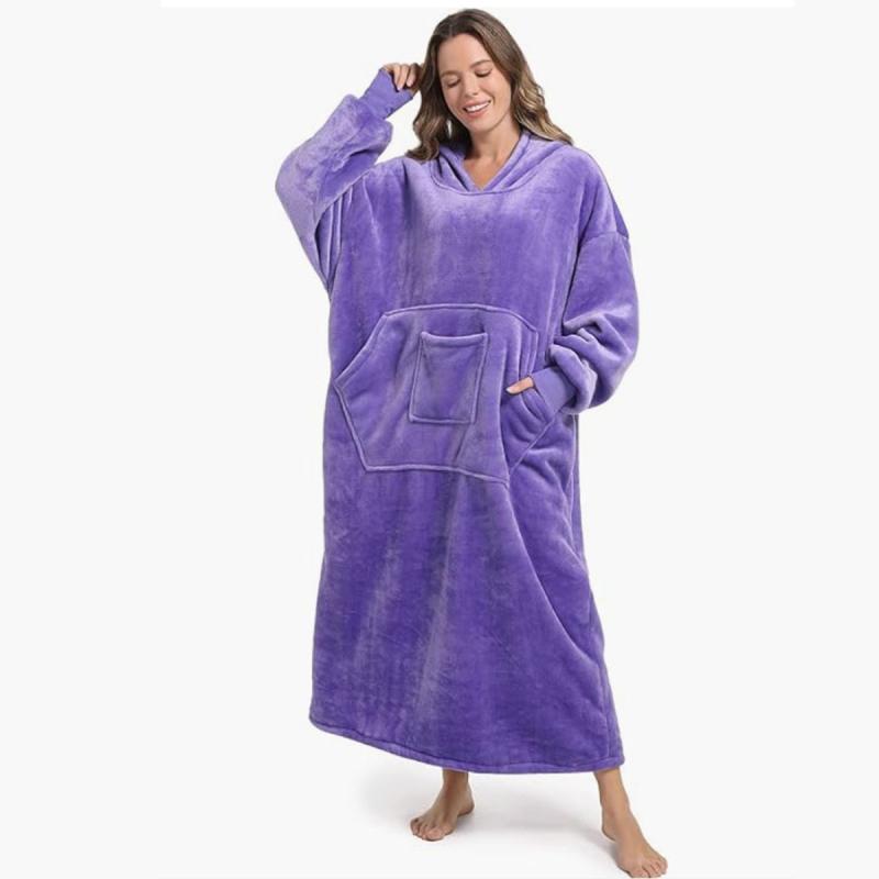 着る毛布 ユニセックス フード付き シープボア 厚手 暖かい 保温 ルームウェア 部屋着 パジャマ プルオーバー ロング丈 ダブルポケット ビッグシルエット ゆったり カジュアル カップル ペア 秋冬春