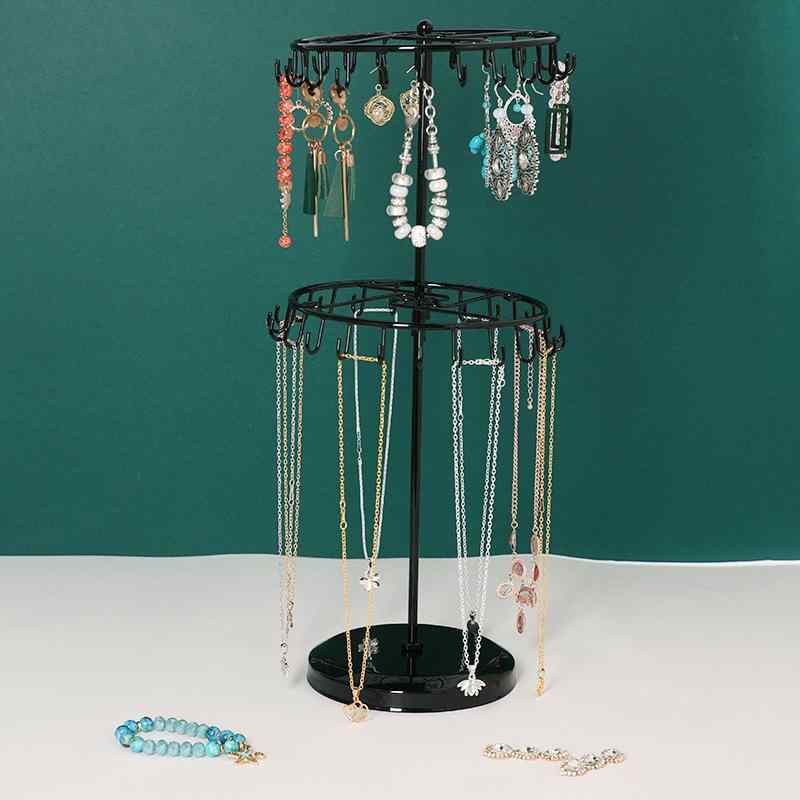 アクセサリースタンド アイアン製 卓上 取り外し可能 ダブル 46フック ジュエリー 収納 ディスプレイ ピアス イヤリング ネックレス ブラック アート風(x2)