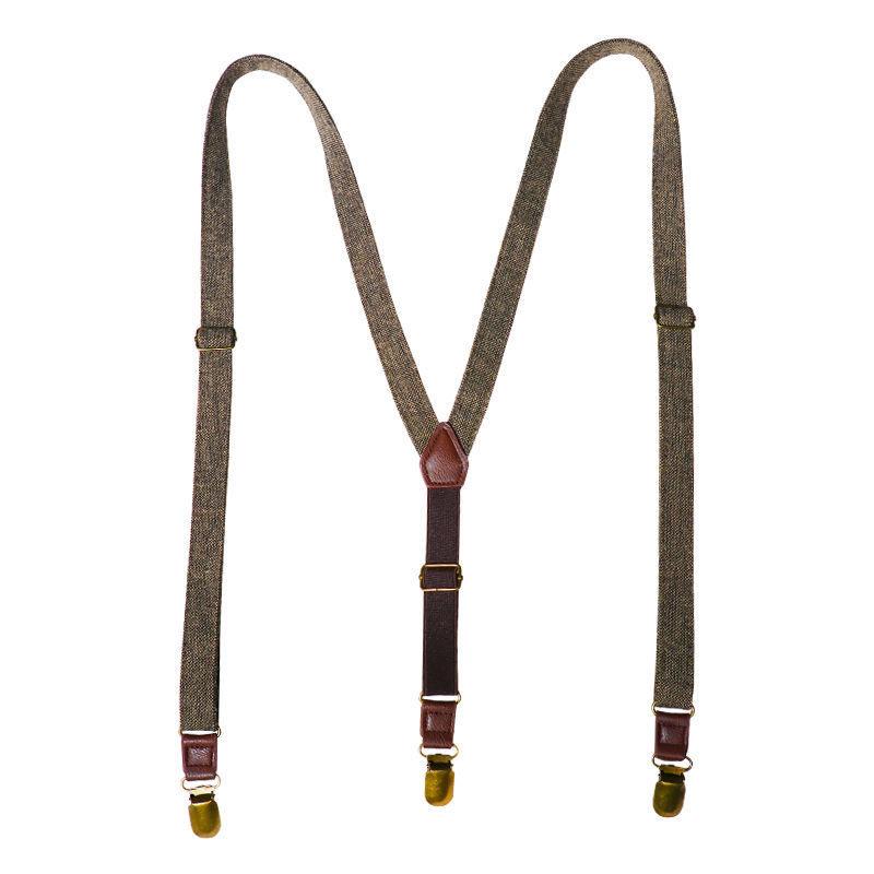 サスペンダー メンズ ヘリンボーン柄 格子柄 レトロ カジュアル ビジネス フォーマル 結婚式 新郎 伴郎 アッシャー用 ファッション小物 ブラウン カーキ 男性用