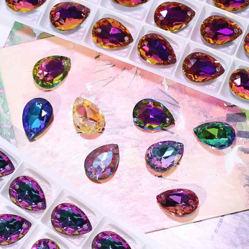 デコパーツ ラインストーン 2穴 ガラス製 水滴型 電気メッキ加工 高品質 DIY ハンドメイド スマホデコ ..