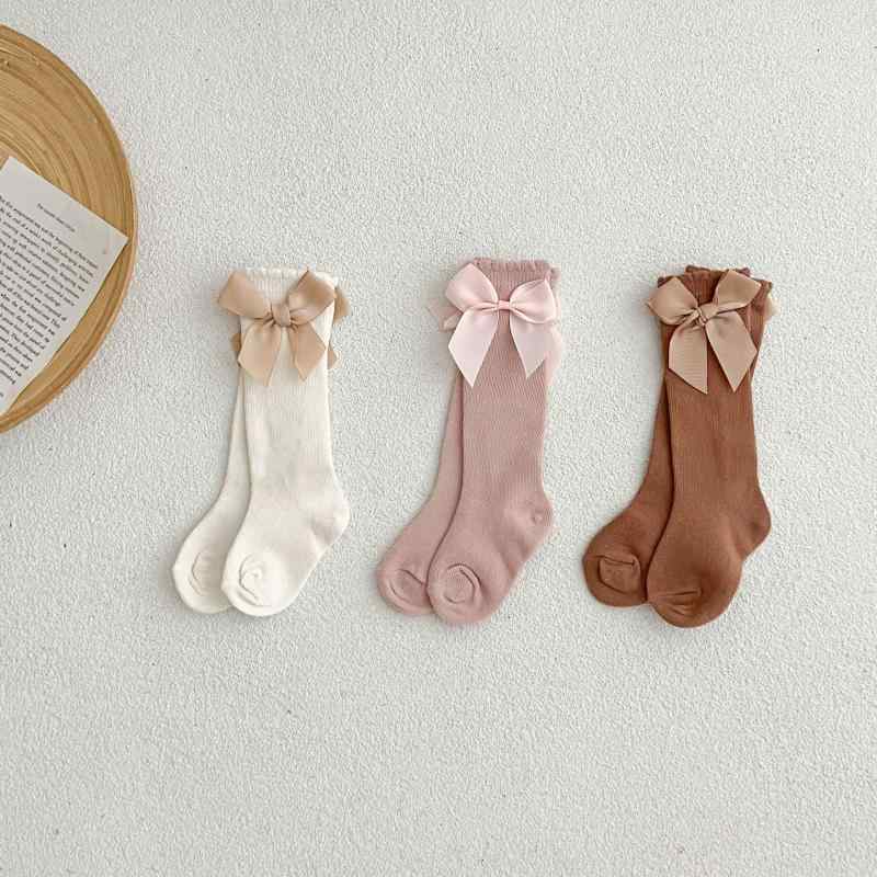 靴下 ベビー 女の子 吸汗 通気性 履き口ゆったり リボン ハイソックス 綿100% かわいい レース 中厚手 赤ちゃん 1歳 2歳 3歳 秋冬