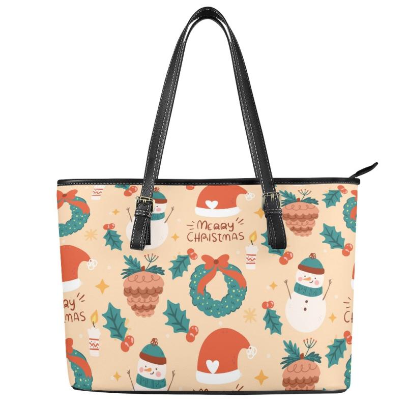 バッグ レディース 冬物 クリスマス 雪だるま プリント A4サイズ対応 通勤 ビジネス ショルダーバッグ 斜め掛け 肩掛け PUレザー 合皮 ファスナー開閉 ...