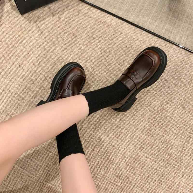 ローファー レディース 厚底 快適 スリッポン 通勤 オフィス ブリティッシュスタイル レトロ クラシック 合皮 チャンキーヒール ラウンドトゥ ブラック ブラウン