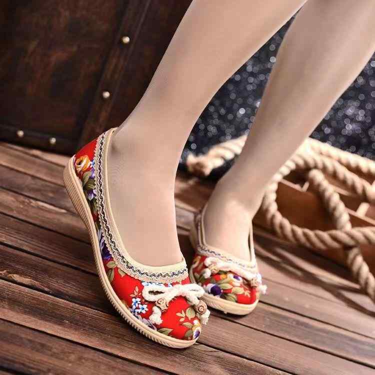 布製 手編みシューズ レディース スリッポン 速乾 ラウンドトゥ ローヒール フラットシューズ 浅口 ローカット 綿 コットン 花柄 ゴム底 デイリー 普段使い 春夏