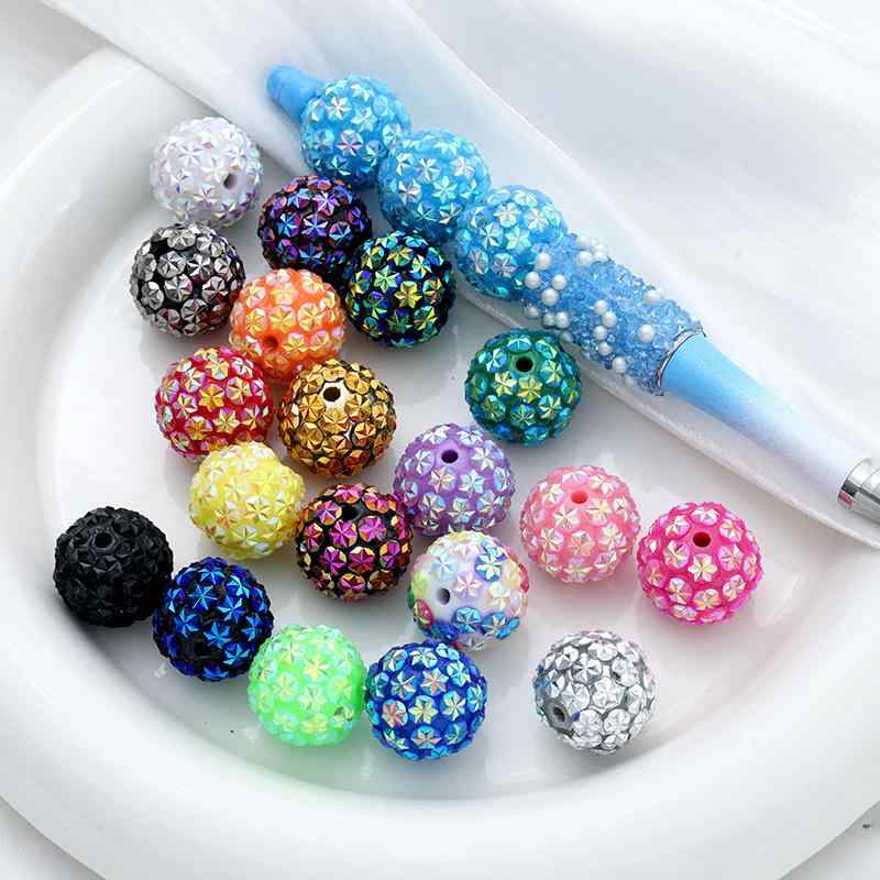ビーズ 穴開き カラフル 虹色 キラキラ ラウンド 16mm ドロップオイル加工 プラスチック レジン DIY 手作り スマホチェーン 携帯ストラップ キーホルダー チャーム アクセサリーパーツ ハンドメイド 材料 ミックスカラー 飾り