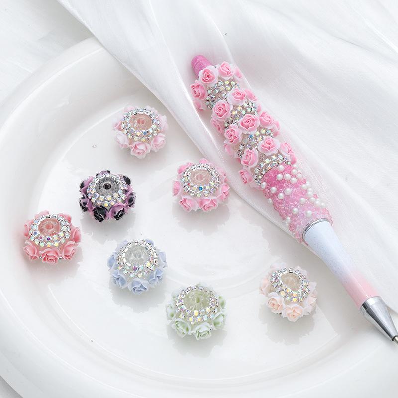 アクセサリー 煌めく グラデーション ローズ花 ラインストーン 隔珠 DIYパーツ 携帯電話 スマホ キーホルダー バッグチャーム 樹脂製 エナメル加工