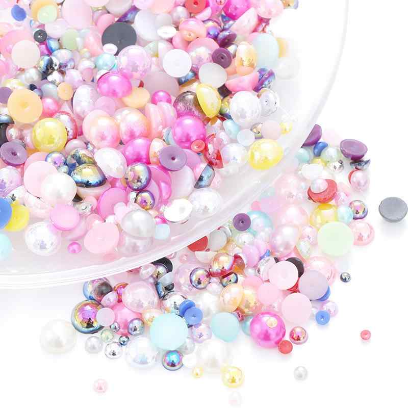 デコパーツ ネイル ABオーロラカラー 半円パール フラットバック ラインストーン ミックスセット DIY ..