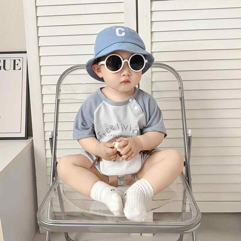 ロンパース ベビー 男の子 新生児 半袖 薄手 通気性 接触冷感 吸汗速乾 綿混素材 春夏 プルオーバー ボディスーツ カバーオール ブルー