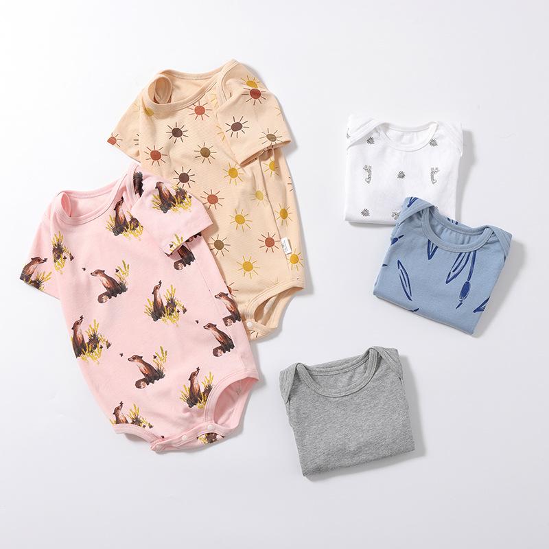 ロンパース ベビー 新生児 赤ちゃん 男の子 女の子 男女兼用 綿100% 薄手 肌に優しい 吸汗速乾 半袖 プルオーバー プリント 総柄 カバーオール 肌着 部屋着 ルームウェア 普段着 パジャマ 春夏